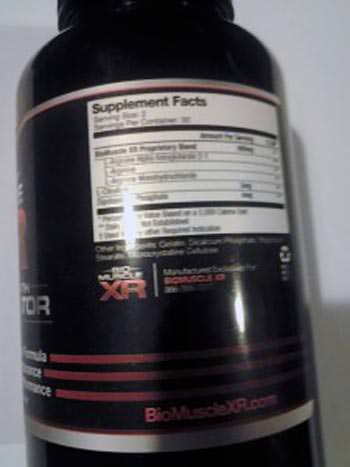 The Label Showing Supplement Facts for BioMuscle XR
